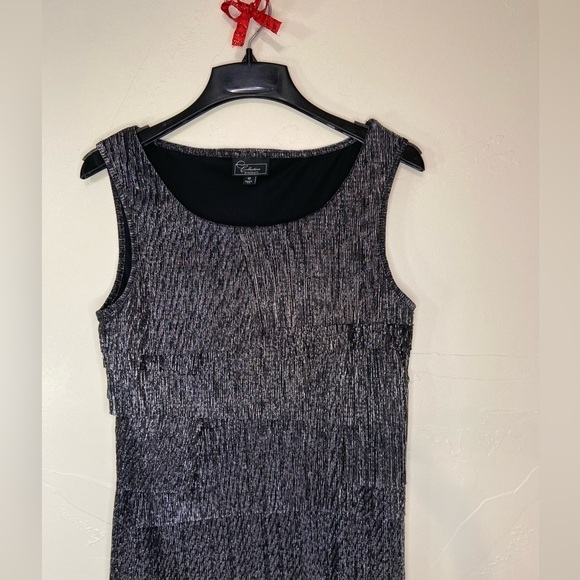 Black & Silver Metallic~Short Sleeve~Fully Lined~Layered Look Top~Size 12 - Picture 2 of 9